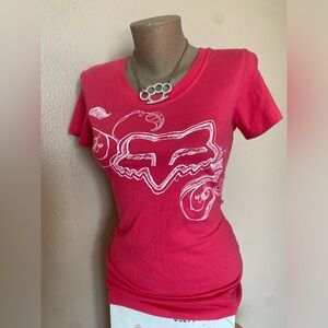 Y2k Fox Racing Hot Pink & White Graphic Fitted Tee